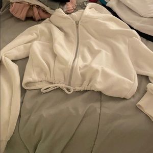 Cropped white zip up hoodie